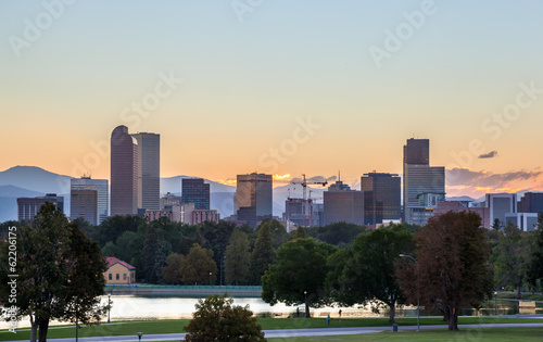 Obraz na płótnie Denver downtown skyline at sunset w salonie