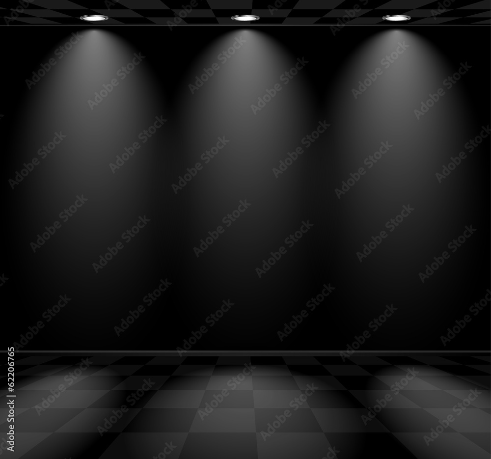 Black empty room with checkered floor Stock Vector | Adobe Stock