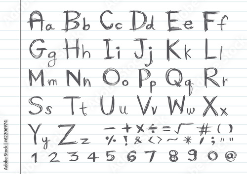 Hand drawn letters font written with a pen