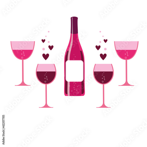 vector pink wine glasses and bottle