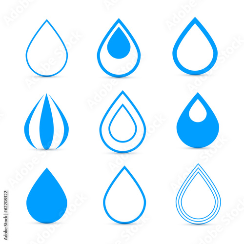 Blue Vector Water Drops Icons Set