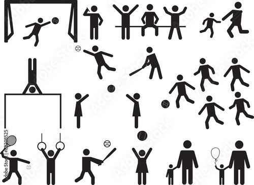 Pictogram people in park with kids and sport activity