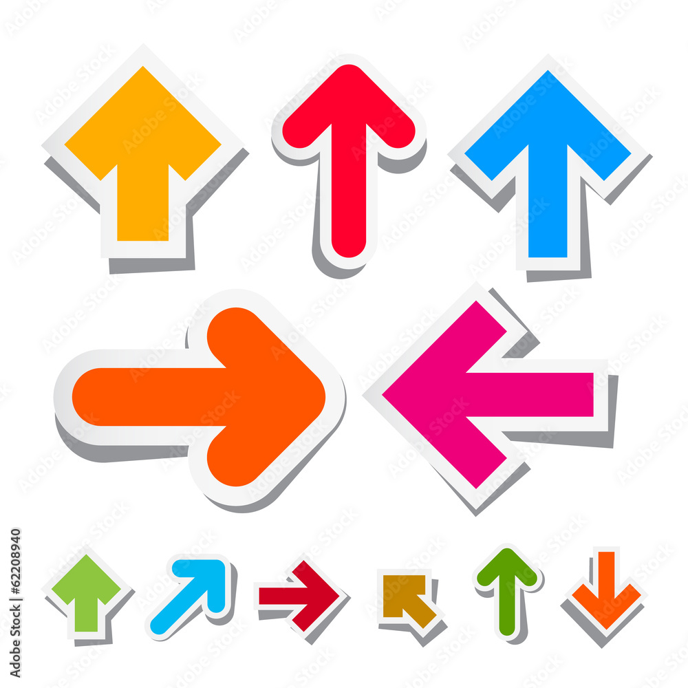 Colorful Paper Arrows Set on Blue Background Colorful Paper Arrows Set on Blue Background