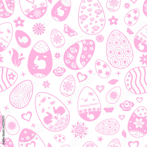 Seamless pattern of Easter eggs, pink on white