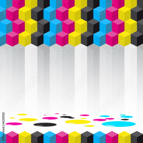 Cubes background - vector illustration - Cyan, magenta, yellow,