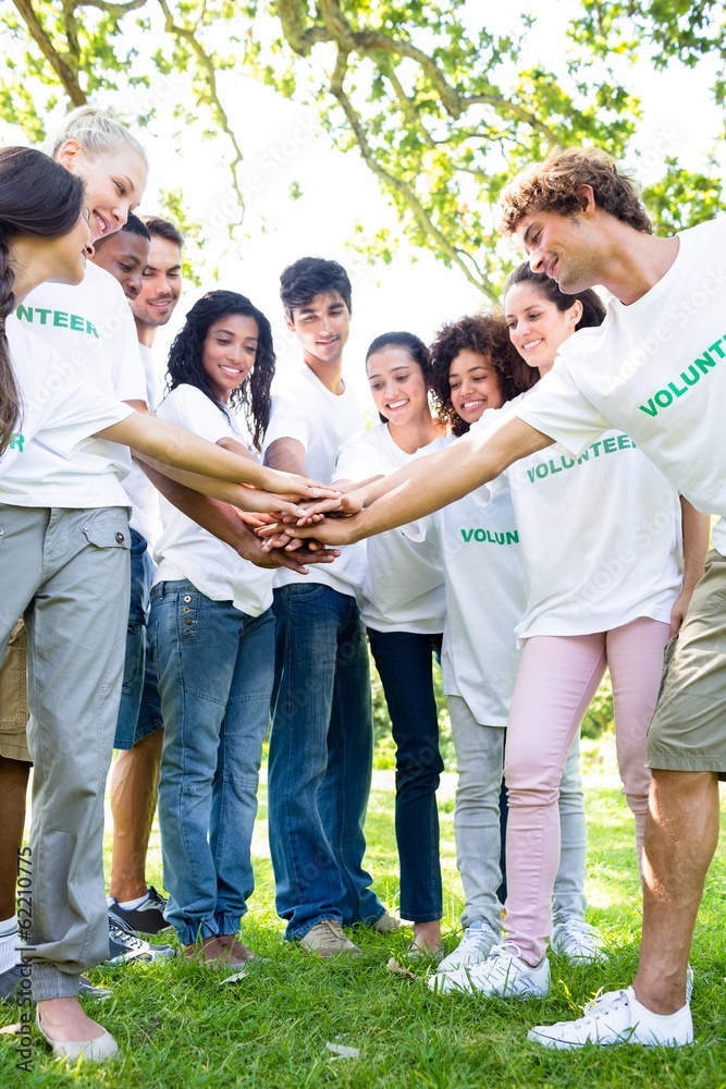 Environmentalists stacking hands