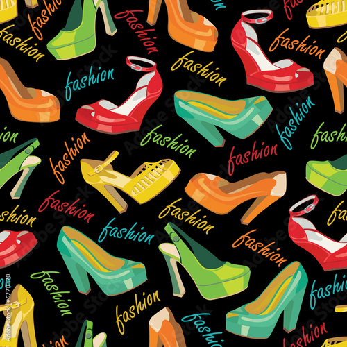 Colorful fashion women's shoes in seamless pattern