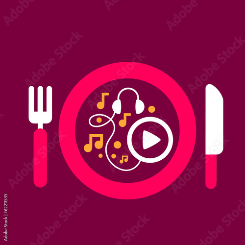 plate with knife and fork with an icon of headphone