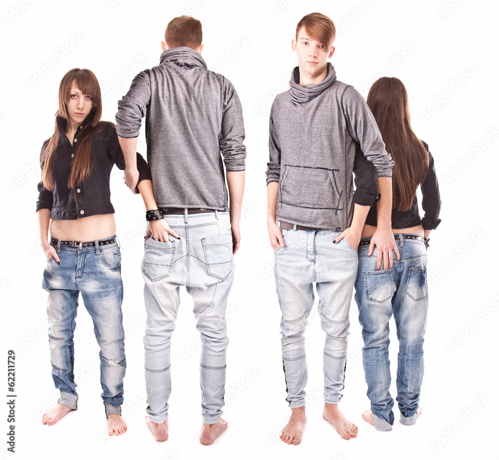 Fototapeta premium isolated full length portrait of couple from back and front