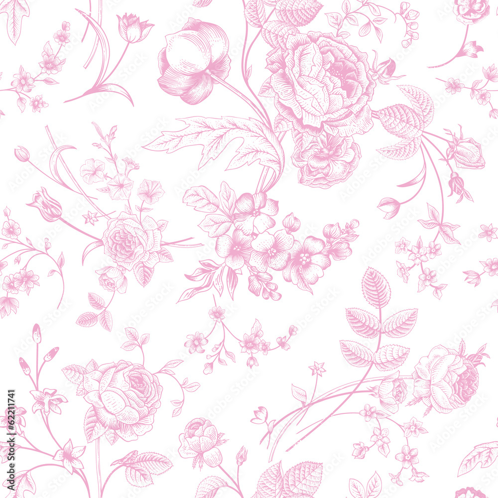 Seamless vector vintage pattern with Victorian bouquet