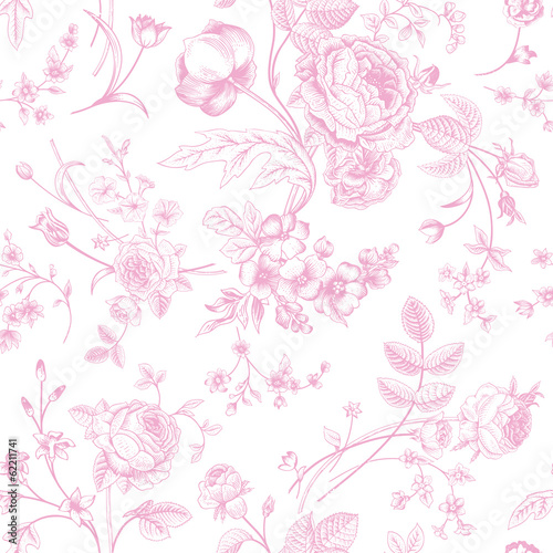 Seamless vector vintage pattern with Victorian bouquet