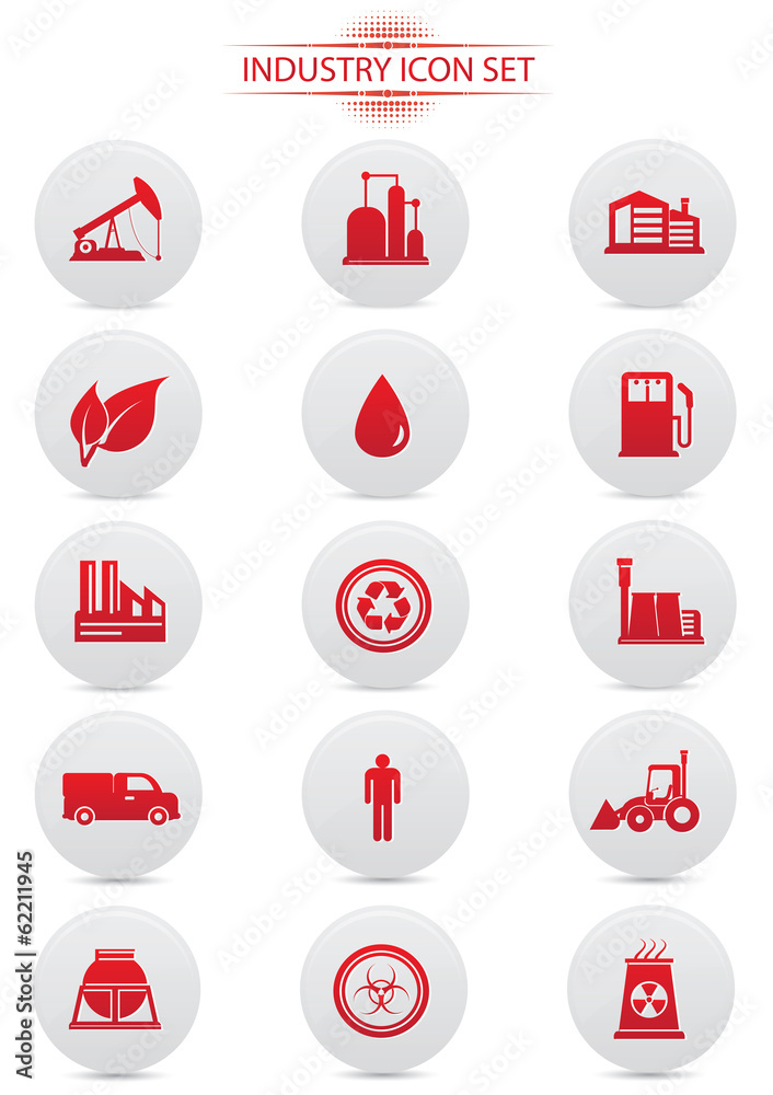 Industry buttons on white background,red version