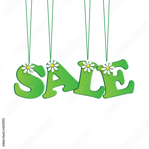 seasonal sale.green tag with flowers.vector