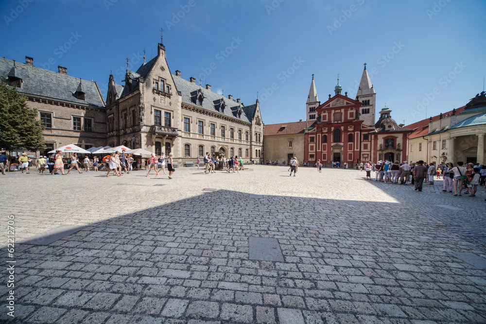 Tourists visit the Prague Castle