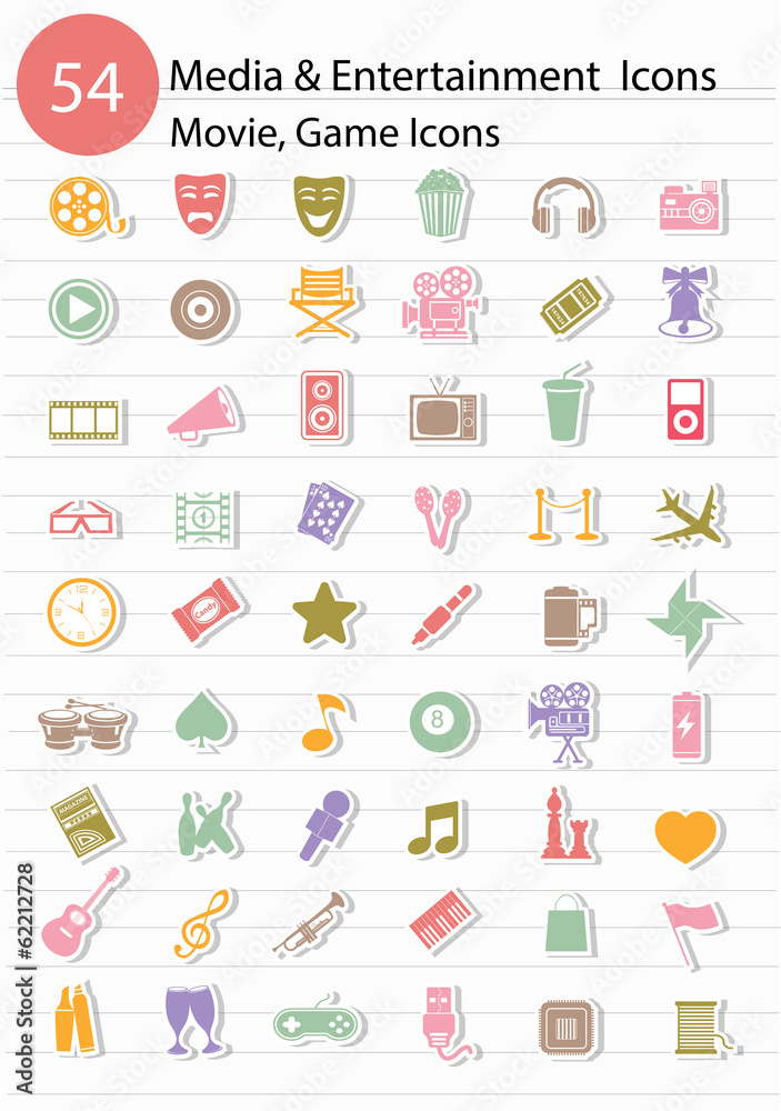 Entertainment icons,Colorful version,vector
