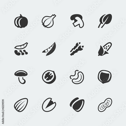 Vector vegetables and nuts mini icons set