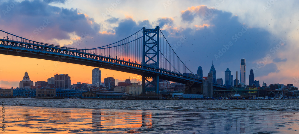 Fototapeta Panorama panoramy Filadelfii, mostu Bena Franklina i Penn's