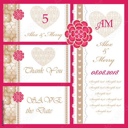 Set of wedding invitations and announcements