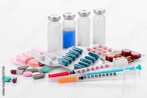 pharmacology tablets vials syringes photo