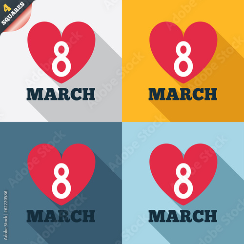 8 March Women's Day sign icon. Heart symbol.