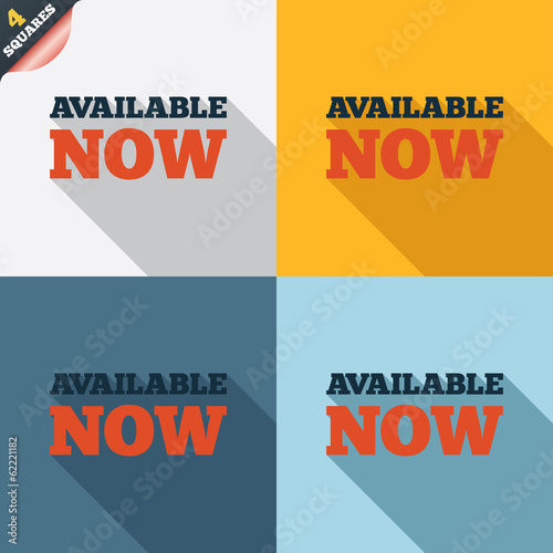 Available now icon. Shopping button.