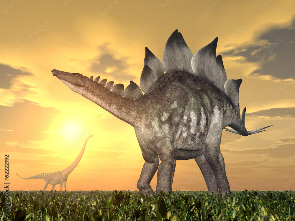 Naklejka Stegosaurus and Mamenchisaurus