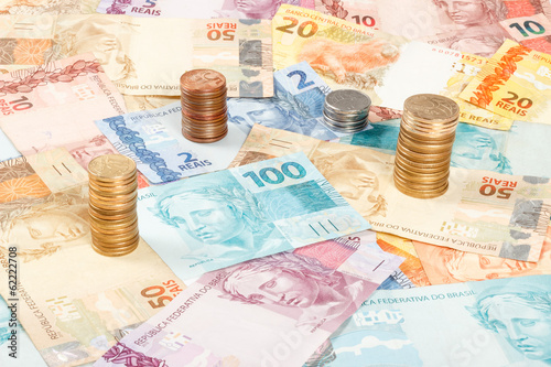 Brazilian money. A lot of new real notes.