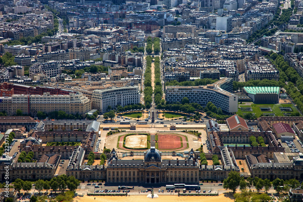 Aerial view on Ecole Militaire from the Eiffel Tower, Paris