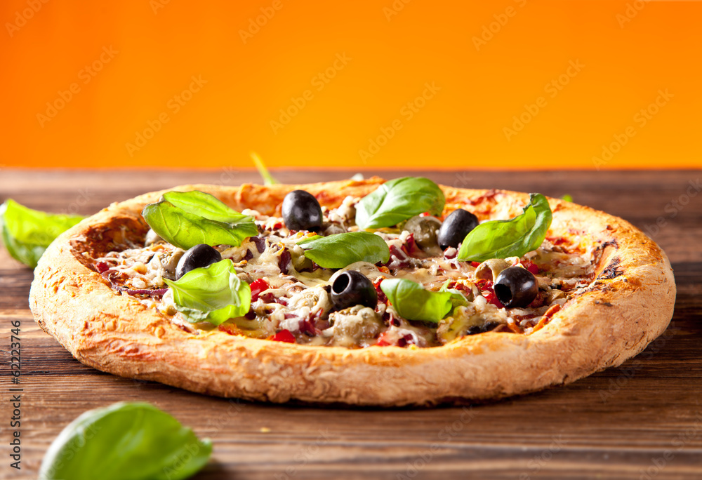 Fresh italian pizza on wood Fresh italian pizza on wood