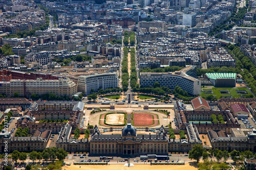 Aerial view on Ecole Militaire from the Eiffel Tower, Paris