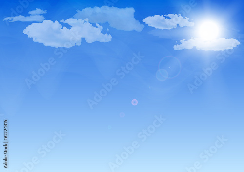 Blue sky, sun and clouds realistic vector