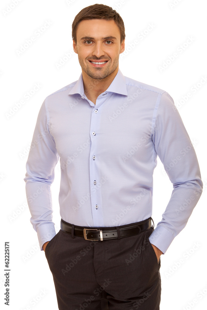 Portrait of young happy smiling business man, isolated 