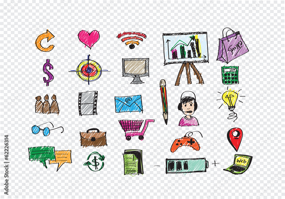 Hand doodle Business icon set idea design Hand doodle Business icon set idea design