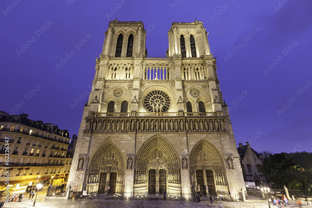 Night time view of Cathedral  Ntre Dame, france