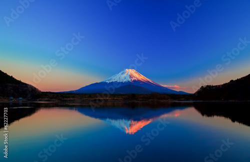 Inverted image of Mount Fuji at sunrise