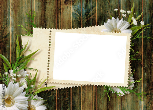 Card for the holiday with flowers on the abstract background