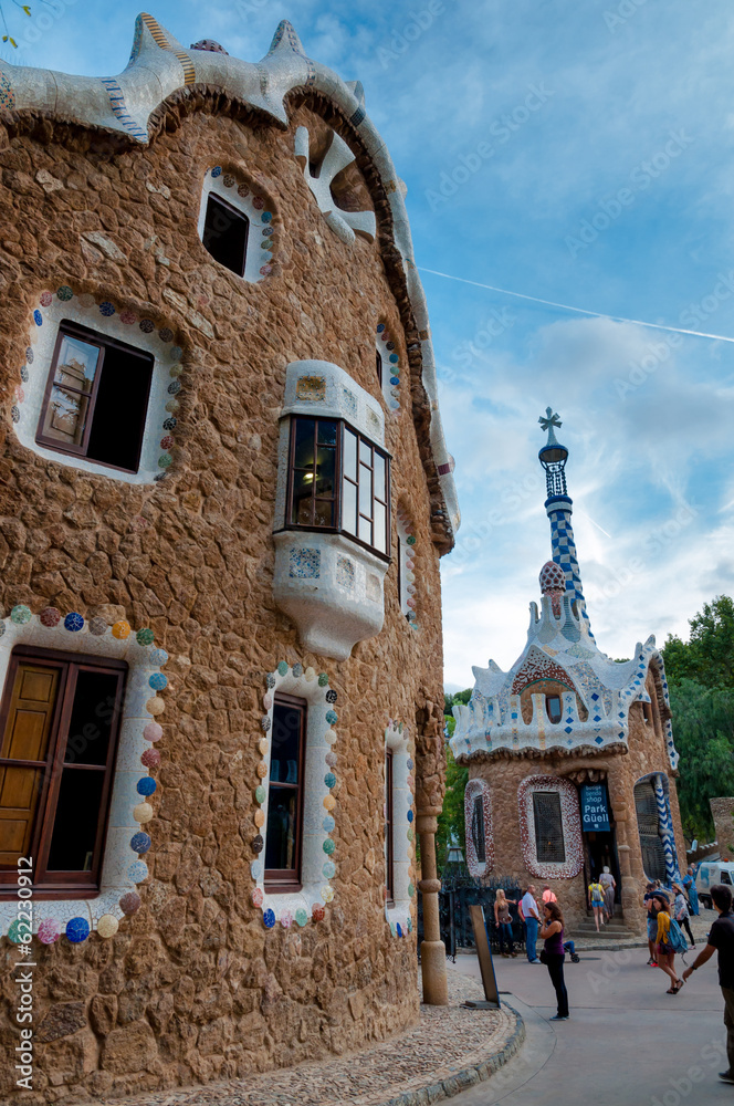 Big and little ginger house in Park Guell at Barcelona