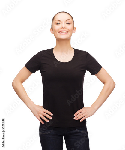 woman in blank black t-shirt