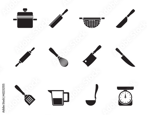 Silhouette Cooking equipment and tools icons - vector icon set