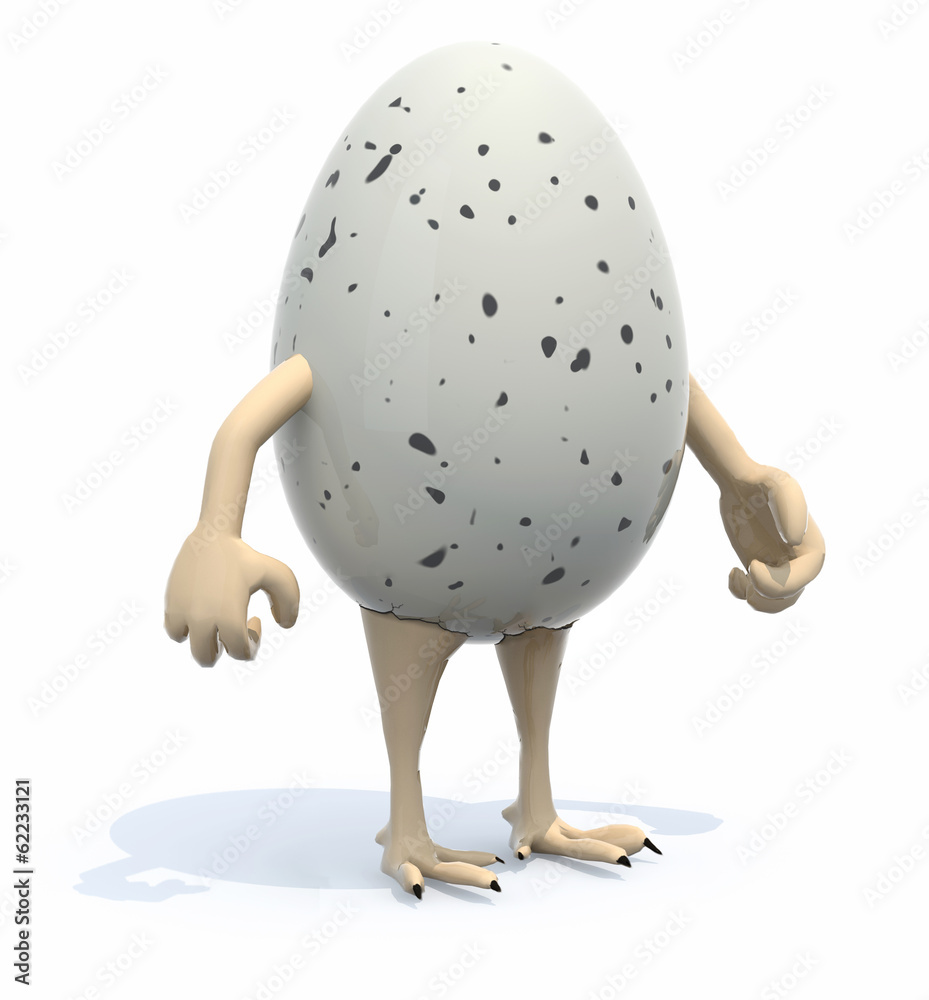 egg with arms and legs protruding from the shell - obrazy, fototapety, plakaty 