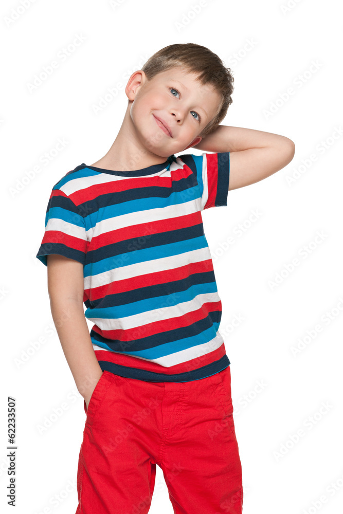 Dreaming little boy on the white background Dreaming little boy on the white background