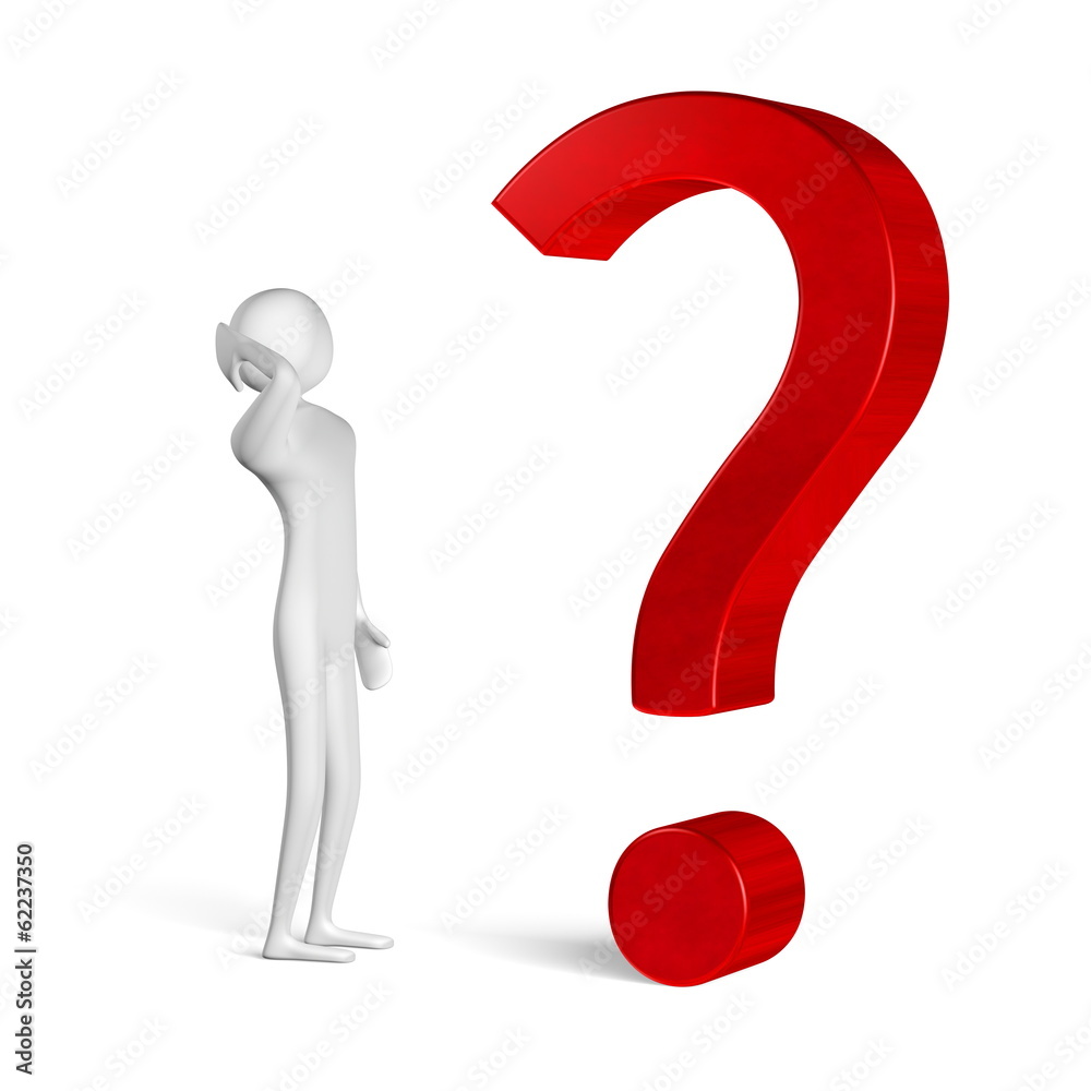 3d man thinking in front of question mark 3d man thinking in front of question mark