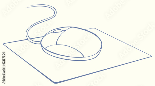 Vector monochrome illustration. Computer mouse on mat