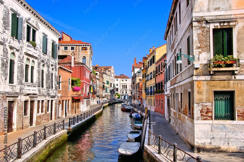 Beautiful view down the canals of Venice, Italy