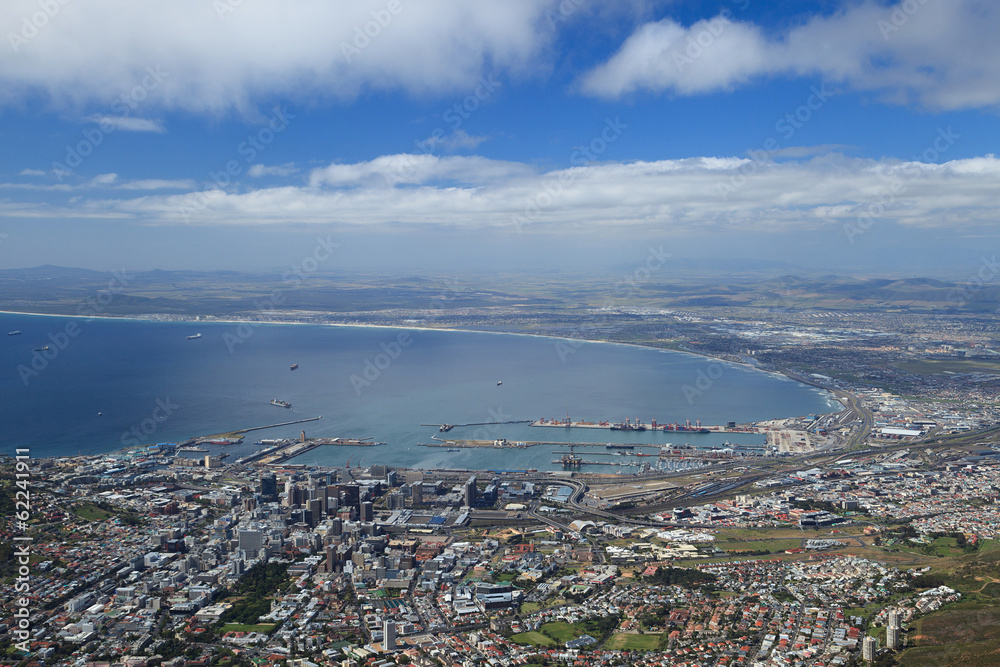 Aerial view of Cape Town from Table Mountain, South Africa.
