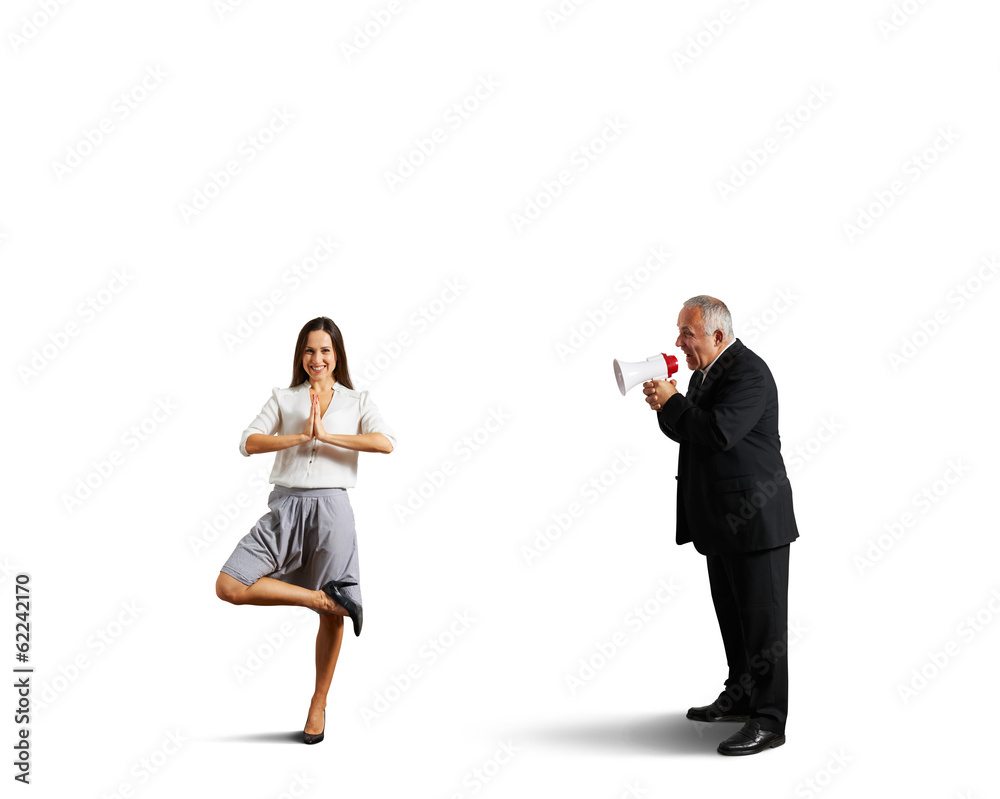 calm woman and screaming emotional man calm woman and screaming emotional man