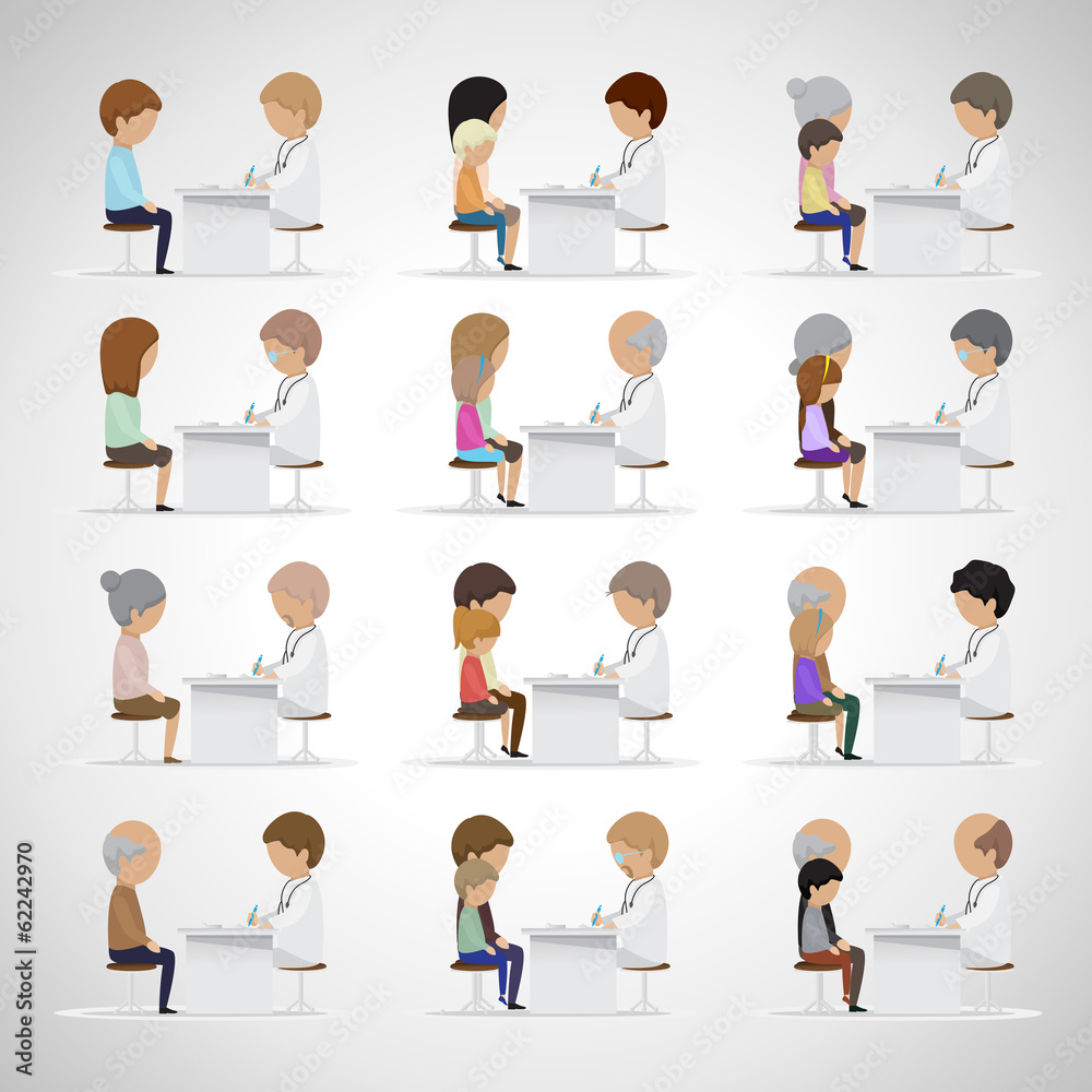Doctor With Patients Set - Isolated On Gray Background Doctor With Patients Set - Isolated On Gray Background