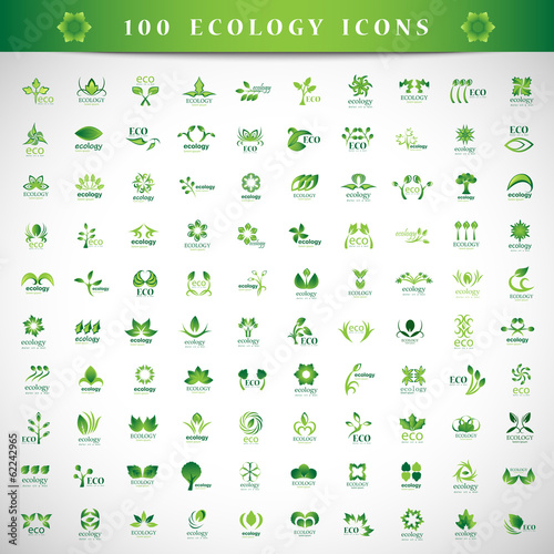 Eco Icons Set - Isolated On Gray Background
