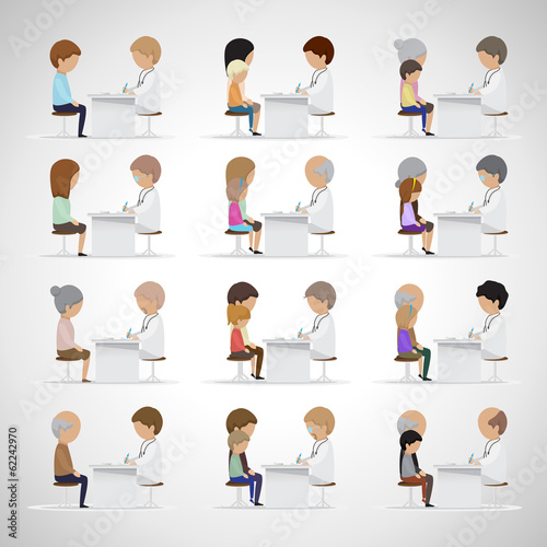 Doctor With Patients Set - Isolated On Gray Background