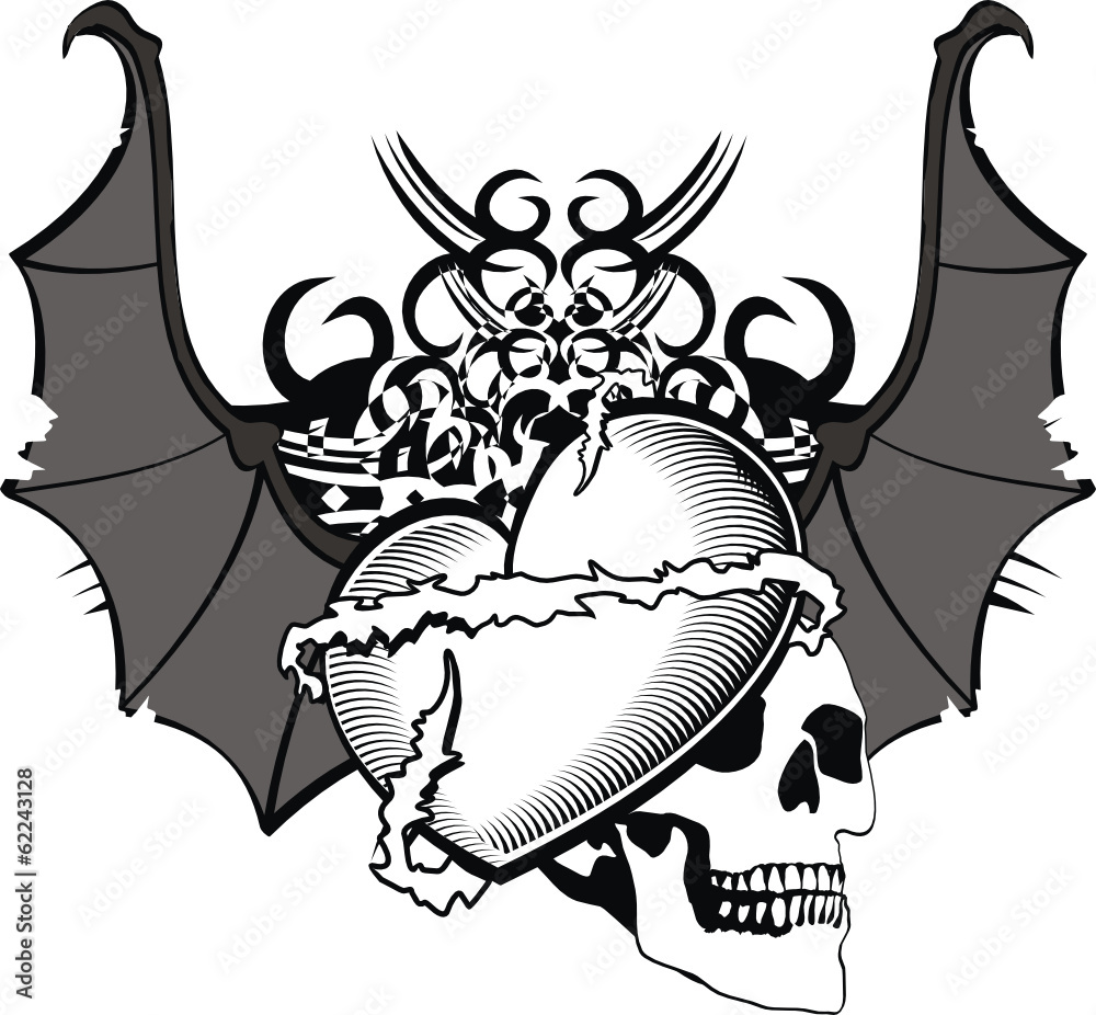 heart winged bat skull tattoo vector vector de Stock | Adobe Stock